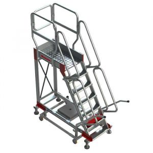 Escalera de aluminio con plataforma y cuatro ruedas SY60